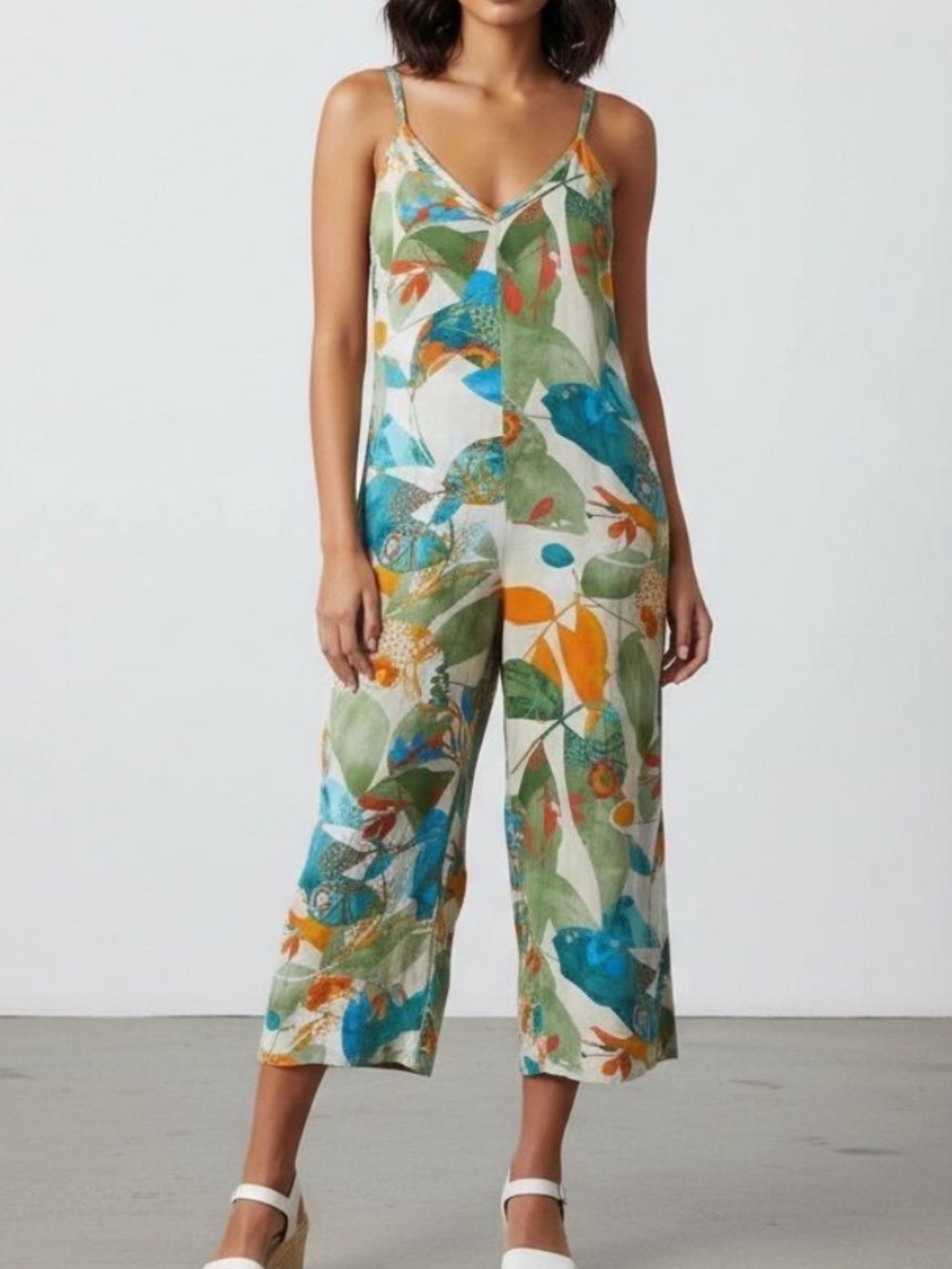 JAMS World Sleeveless Green Floral Print Wide-Leg Jumpsuit Size Medium